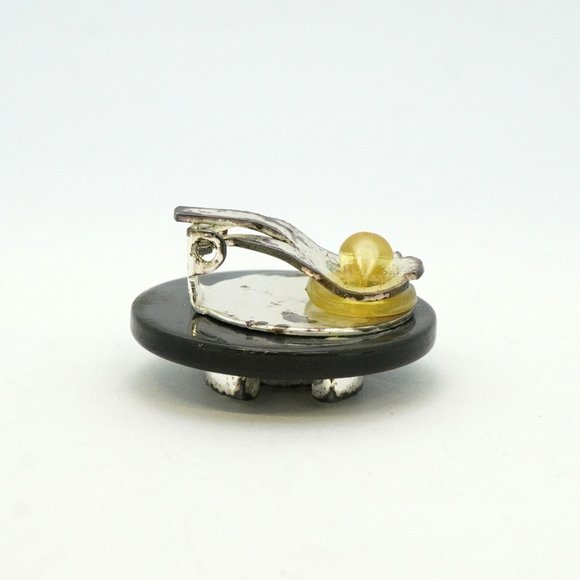 Chanel Earrings Coco Mark Circle Metal Rhinestone Silver Grey Ladies - Picture 3 of 9